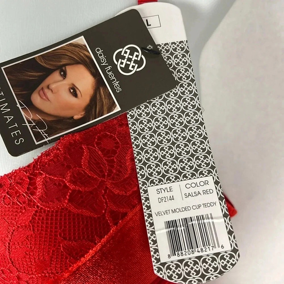Daisy Fuentes Velvet Molded Cup Lace Push Up Teddy Bodysuit Snap Crotch NWT Sz L - Picture 12 of 16